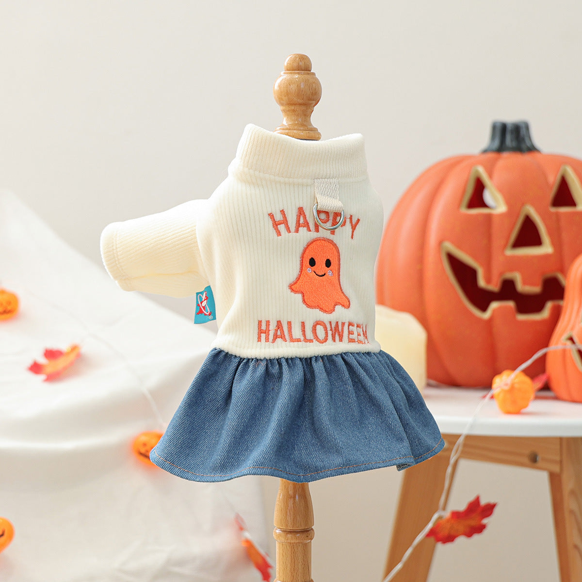 Pet Clothing Cute Halloween Ghost Dress for Small Dogs and Cats, Warm Autumn and Winter Apparel