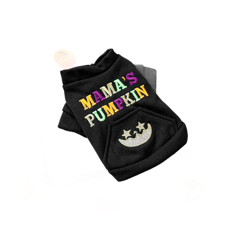 Pet Clothing for Small Dogs and Cats, Halloween Mom's Pumpkin Embroidered Hoodie, Autumn and Winter