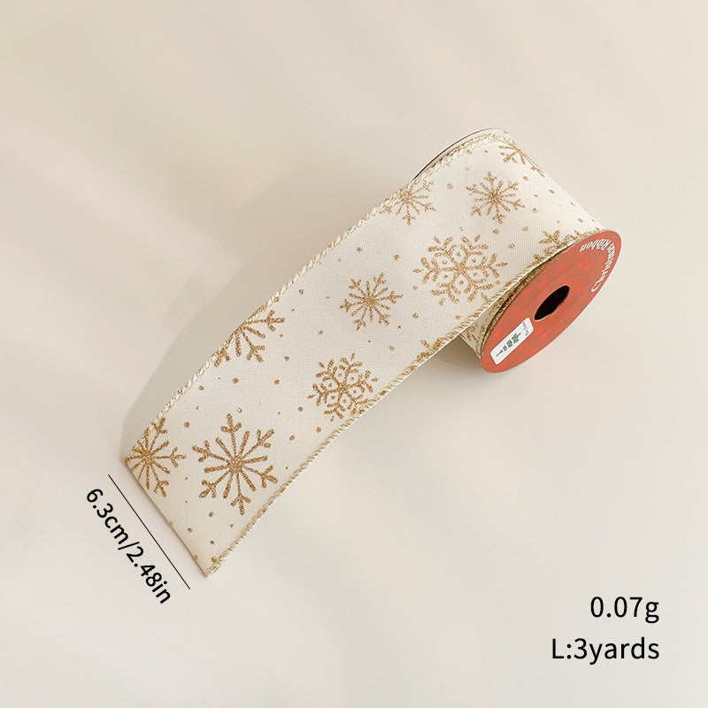 Fashion Gold Foil Ribbon Christmas Decoration Gift Bow Wrap Printed Satin Ribbon