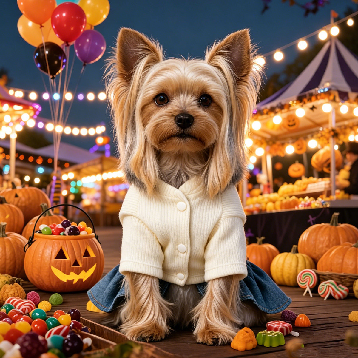 Pet Clothing Cute Halloween Ghost Dress for Small Dogs and Cats, Warm Autumn and Winter Apparel