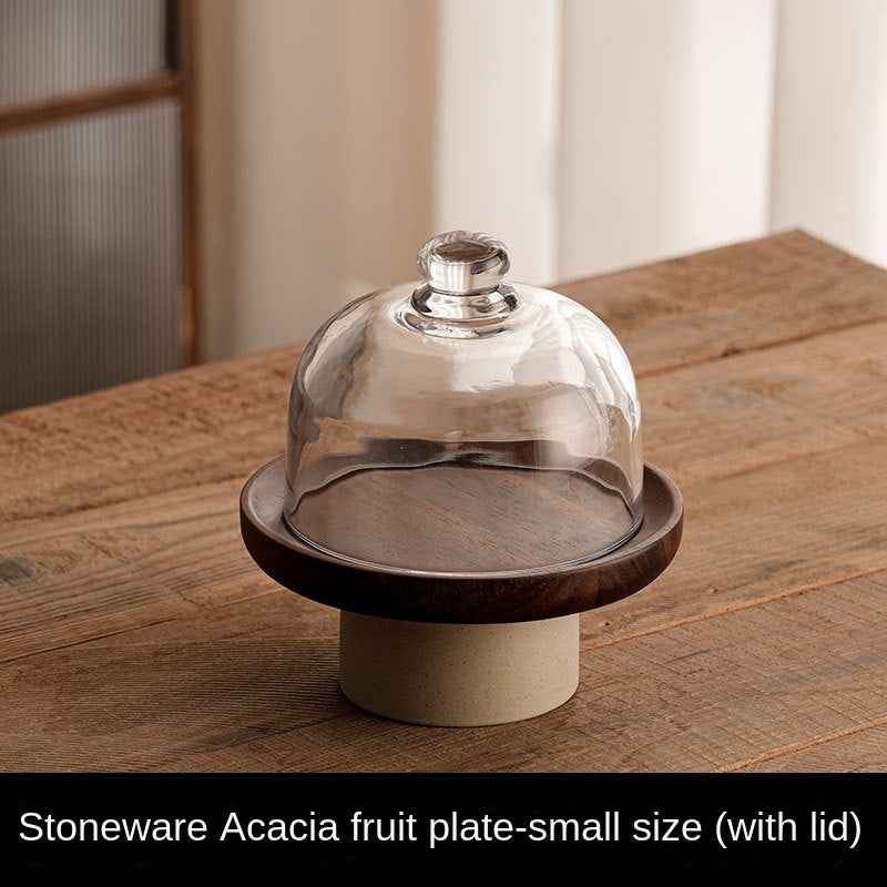 Acacia wood cake tray living room household Dim sum tray clay high fruit tray