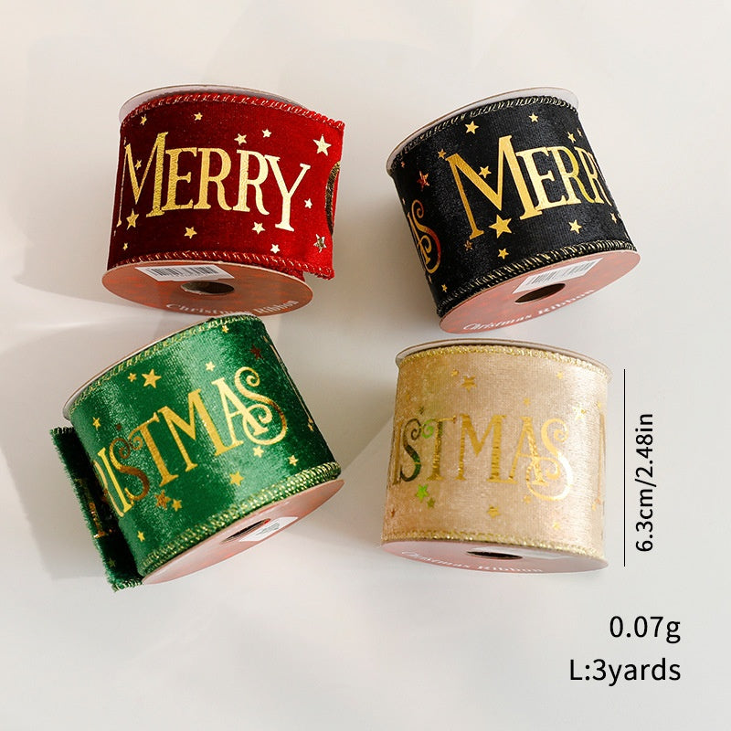 Fashion Gold Foil Ribbon Christmas Decoration Gift Bow Wrap Printed Satin Ribbon