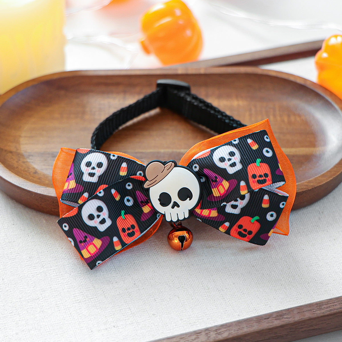 Pet Halloween Pet Collar with Funny Pumpkin Decoration, Dog Collar with Bow Tie, Cat Scarf for Small Dogs