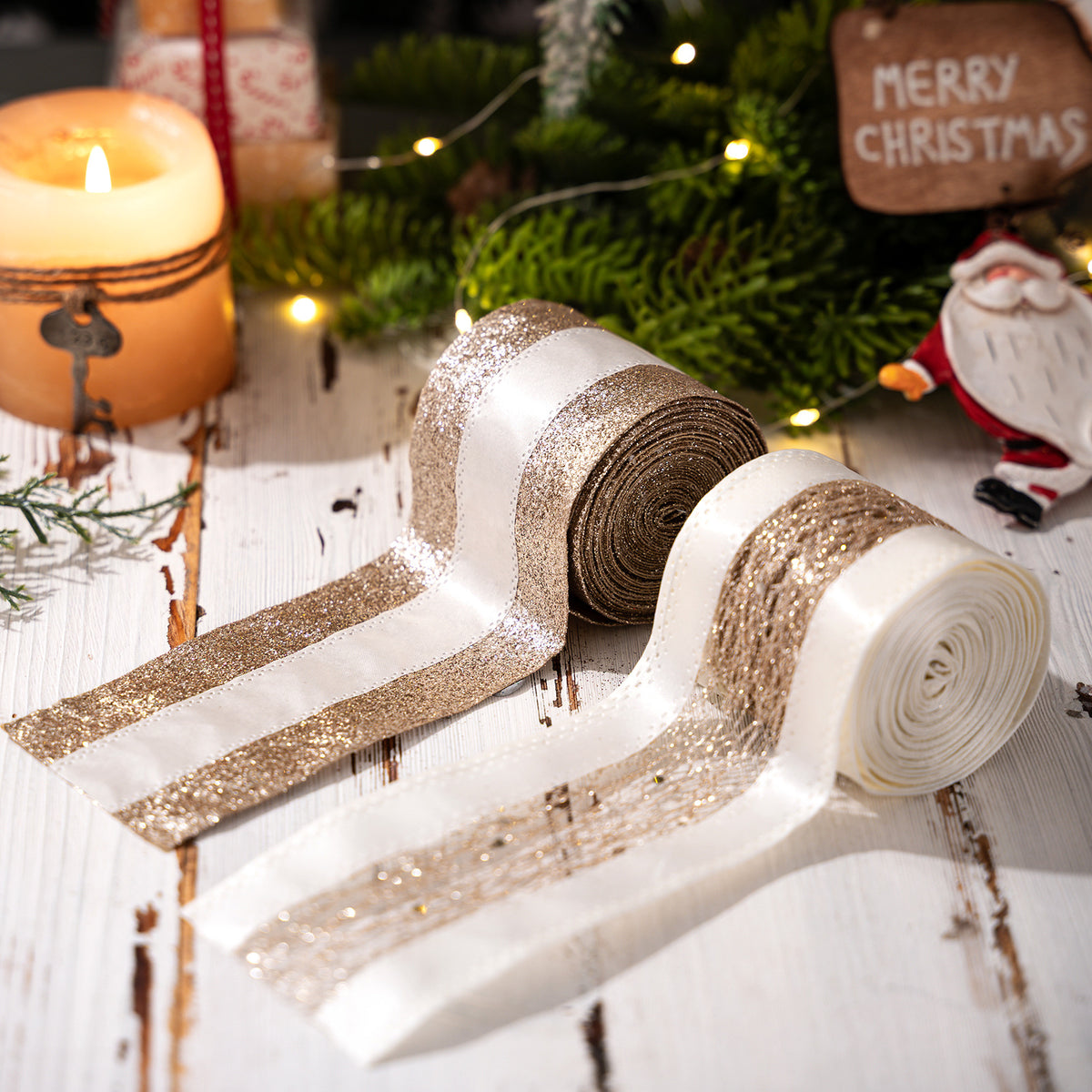 Christmas decorations gold ribbons atmosphere decoration