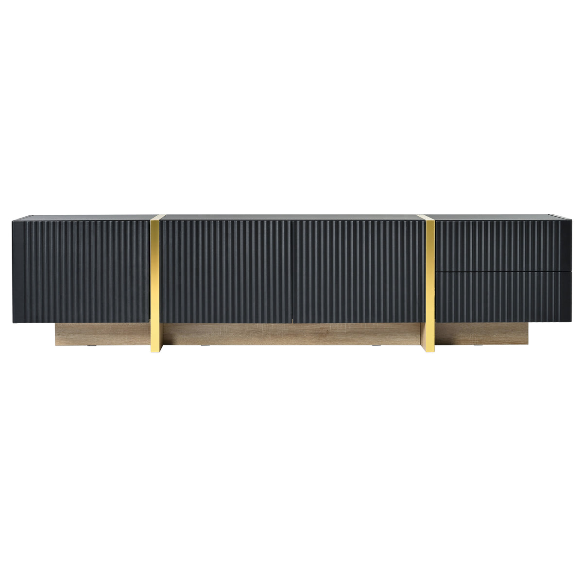 Modern Black Fluted TV Stand For 80 Inch Tv With Storage