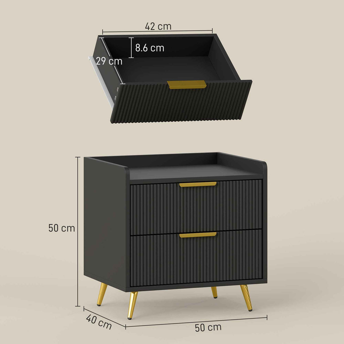 Elegant Two-Drawer Bedside Table - Black