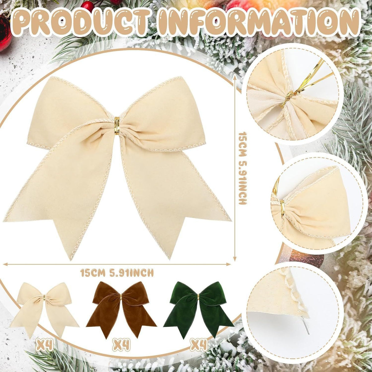 Christmas Bow Decoration DIY Red Fabric Christmas Tree Wreath Decorative Bow Ornament