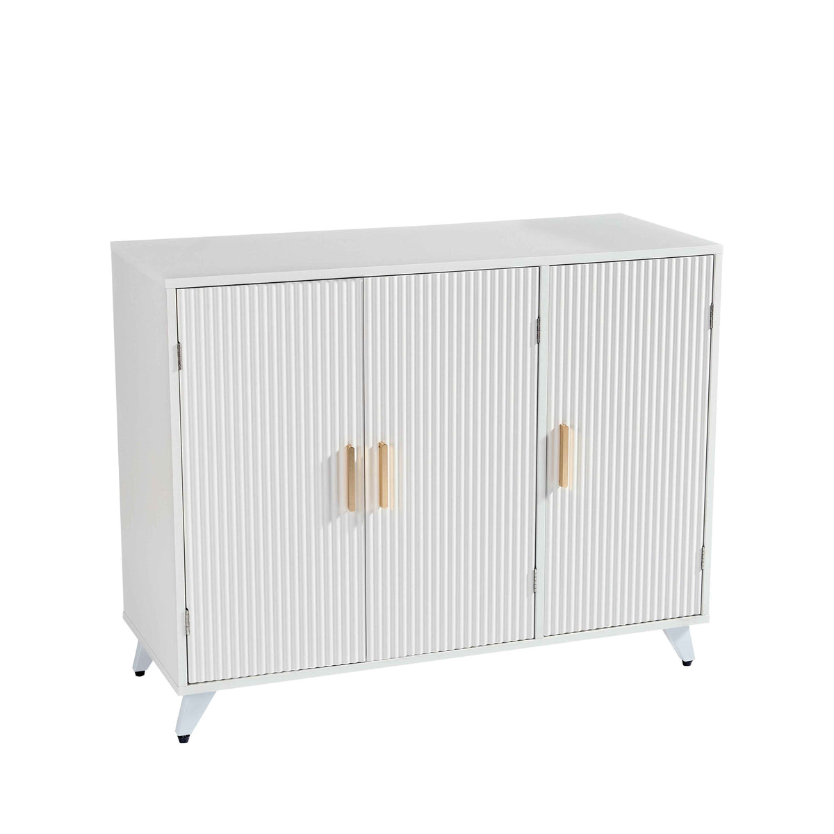 White Sideboard Buffet Cabinet With Wavy Texture Door