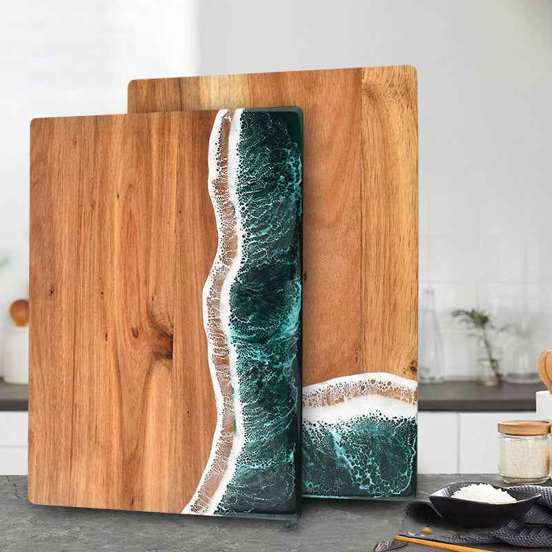 Acacia Wood and New Resin Cutting Board Wave Spliced Design Kitchen Fruit and Steak Board for Chopping Rectangle Wooden Boards