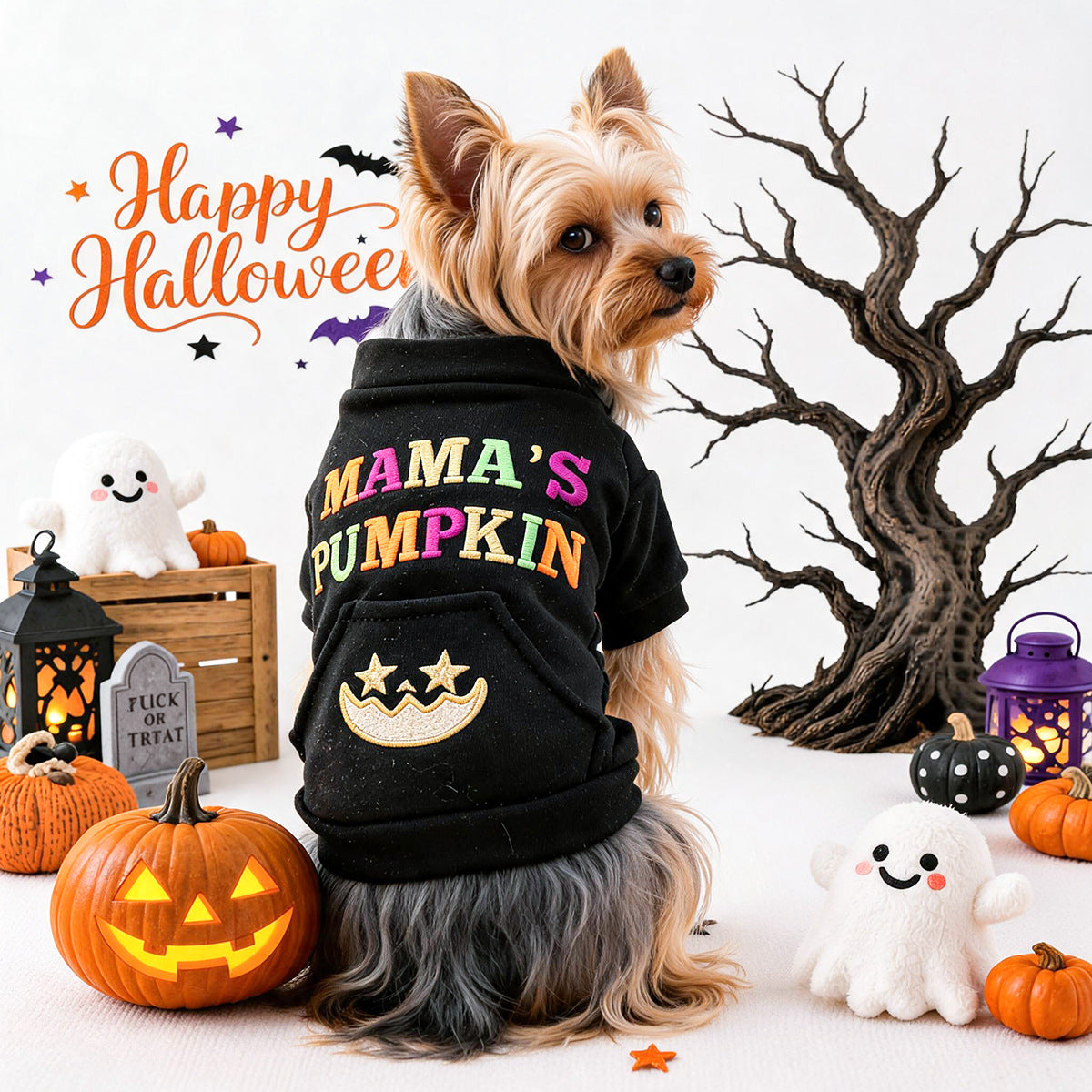 Pet Clothing for Small Dogs and Cats, Halloween Mom's Pumpkin Embroidered Hoodie, Autumn and Winter