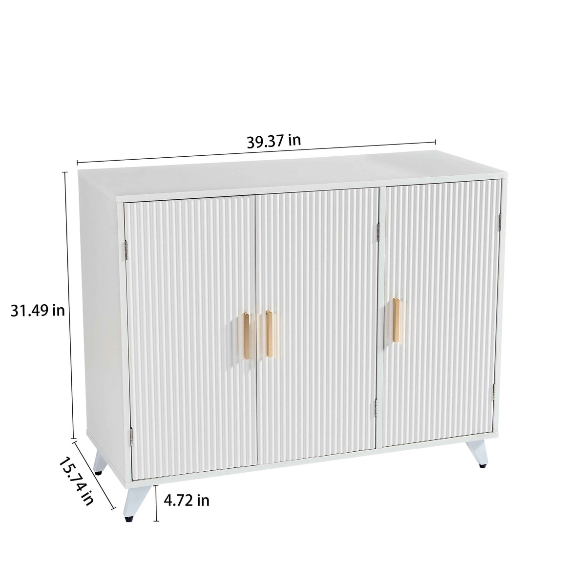 White Sideboard Buffet Cabinet With Wavy Texture Door