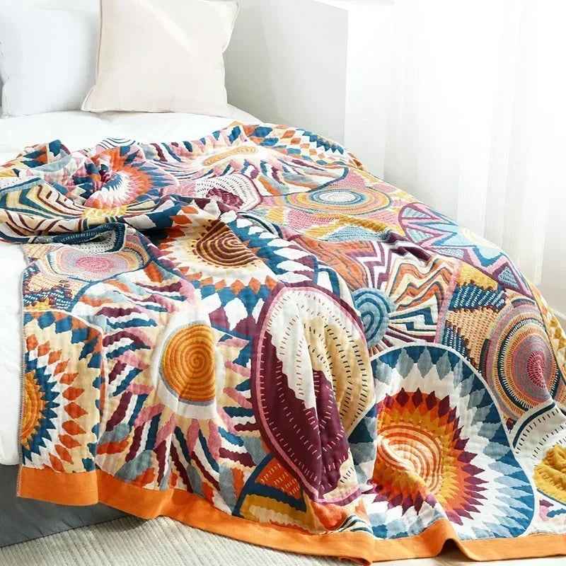 1pc Bohemian Style Flannel Blanket Nordic Tribal Print, Ultra Soft Lightweight for Sofa, Bed, Travel, Season, Home Decor Gift