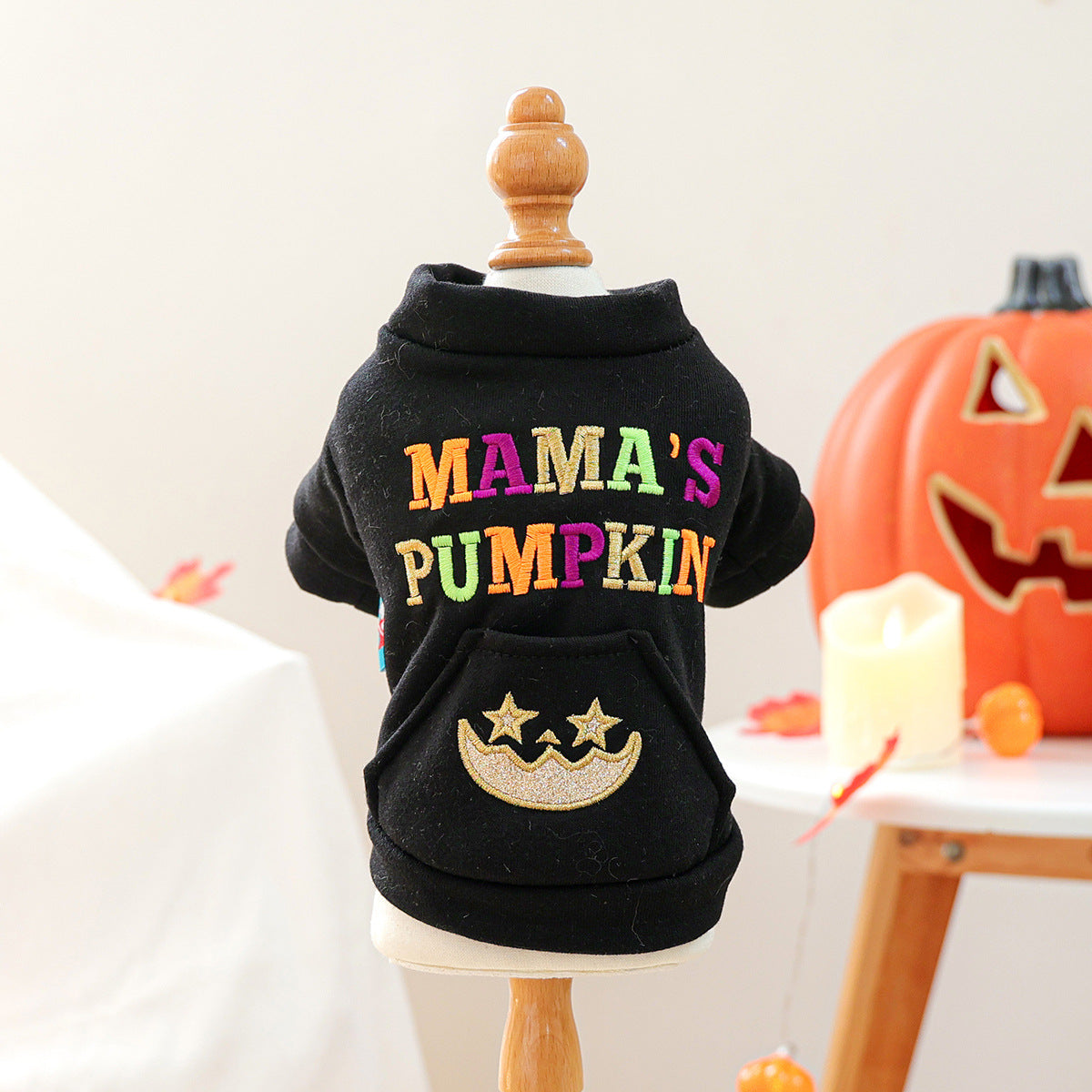 Pet Clothing for Small Dogs and Cats, Halloween Mom's Pumpkin Embroidered Hoodie, Autumn and Winter