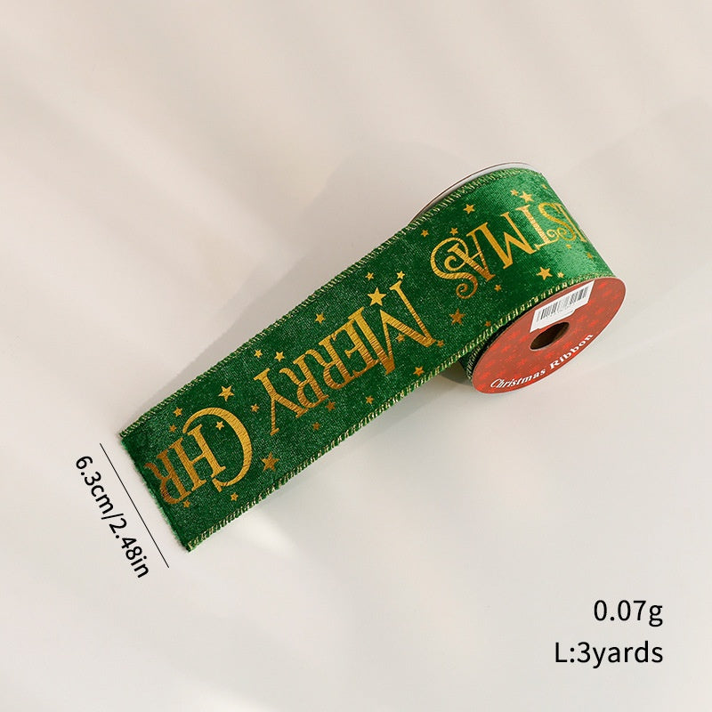 Fashion Gold Foil Ribbon Christmas Decoration Gift Bow Wrap Printed Satin Ribbon