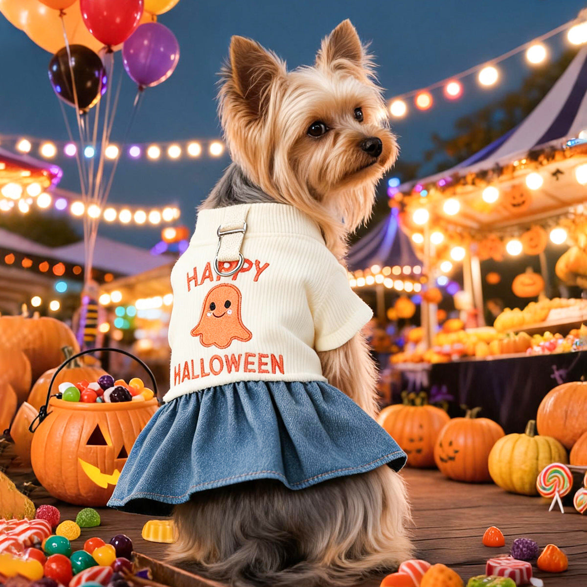 Pet Clothing Cute Halloween Ghost Dress for Small Dogs and Cats, Warm Autumn and Winter Apparel