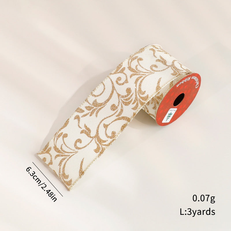 Fashion Gold Foil Ribbon Christmas Decoration Gift Bow Wrap Printed Satin Ribbon