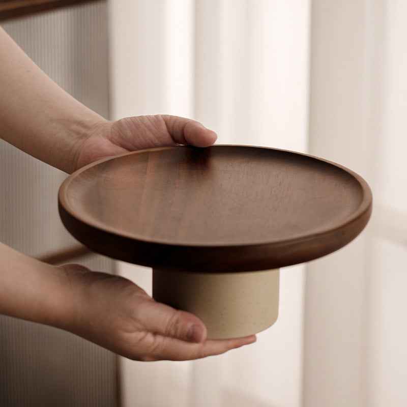 Acacia wood cake tray living room household Dim sum tray clay high fruit tray