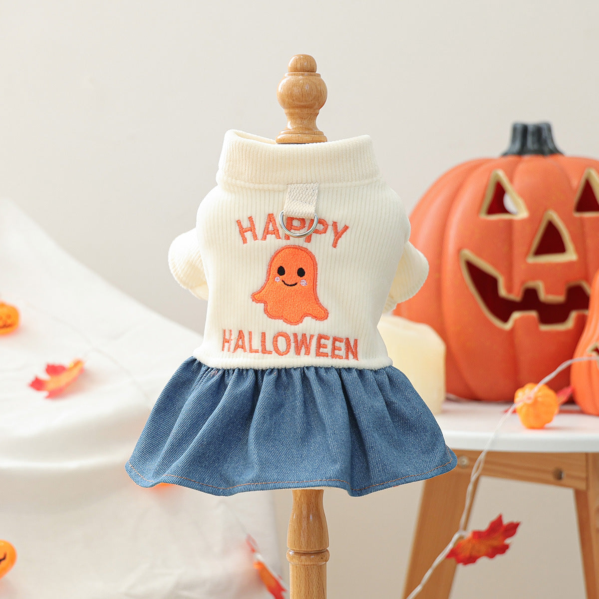 Pet Clothing Cute Halloween Ghost Dress for Small Dogs and Cats, Warm Autumn and Winter Apparel