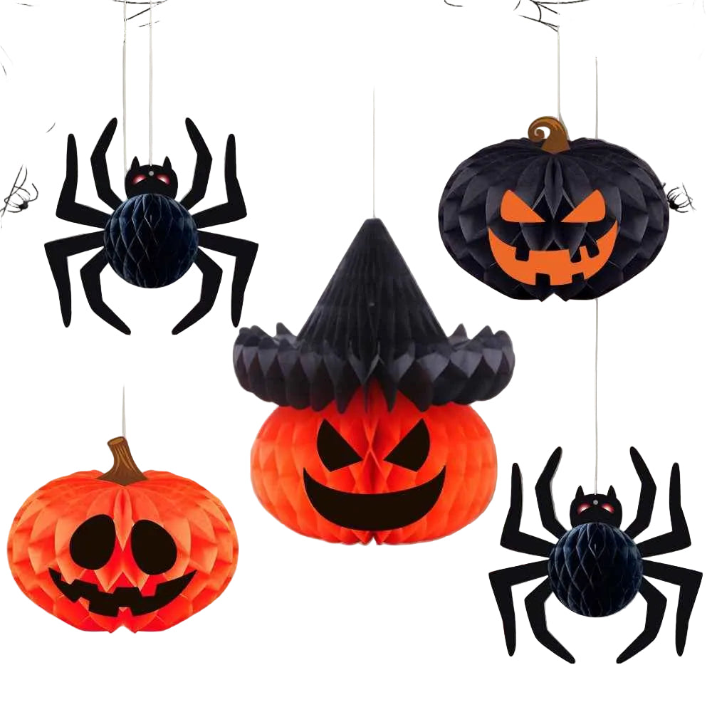 Halloween Decoration Honeycomb Ball Hanging Ornament Halloween Party Decoration Pumpkin Spider 3D Honeycomb