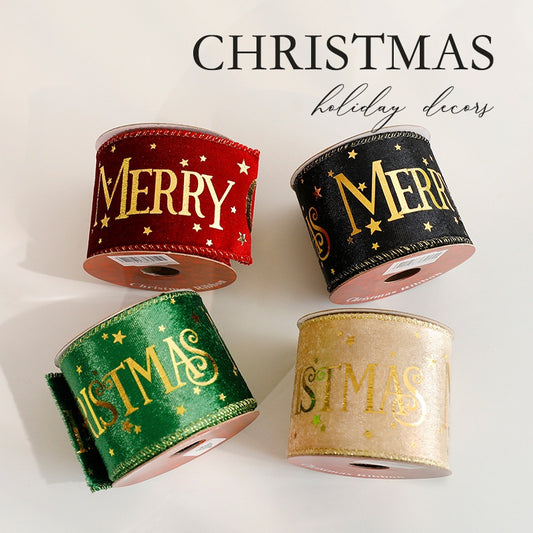 Fashion Gold Foil Ribbon Christmas Decoration Gift Bow Wrap Printed Satin Ribbon