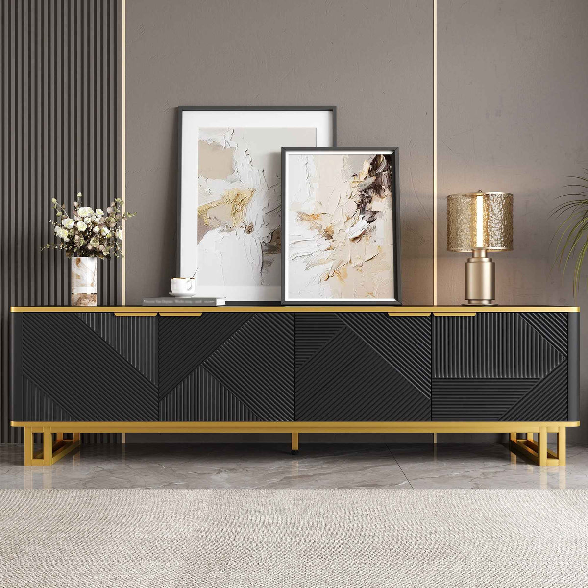 Transform Your Living Space with Our Geometric Black TV Cabinet