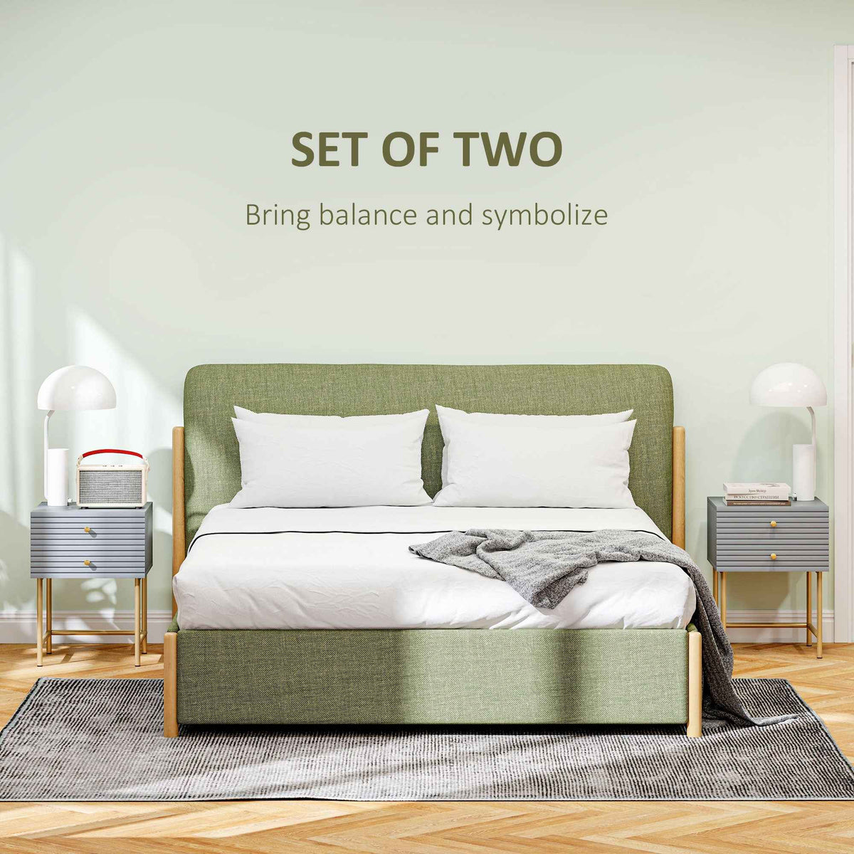 Set Of Two Elegant Bedside Tables - Grey/Gold-Tone